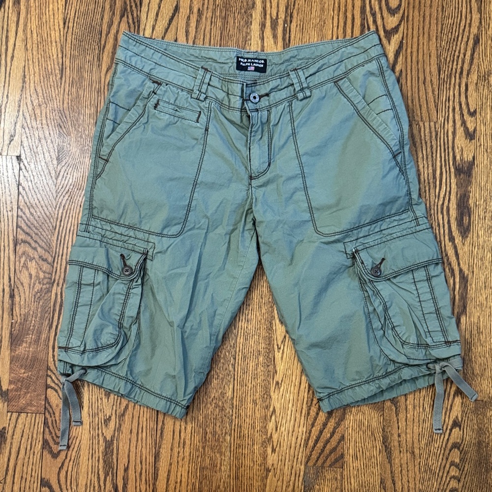1990s/Y2K Ralph Lauren Low Rise Olive Green Cargo Shorts SZ 6